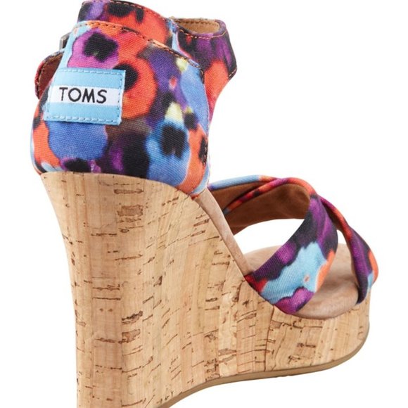 [Toms] Colorful Printed Hemp Strappy Floral Cork Wedge Sandals - Women’s Size 9 - Picture 2 of 11
